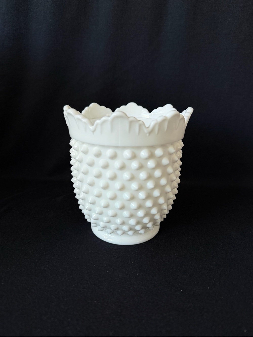 Candy Dish - NO Lid - Crown Edge - Fenton Hobnail Milk Glass